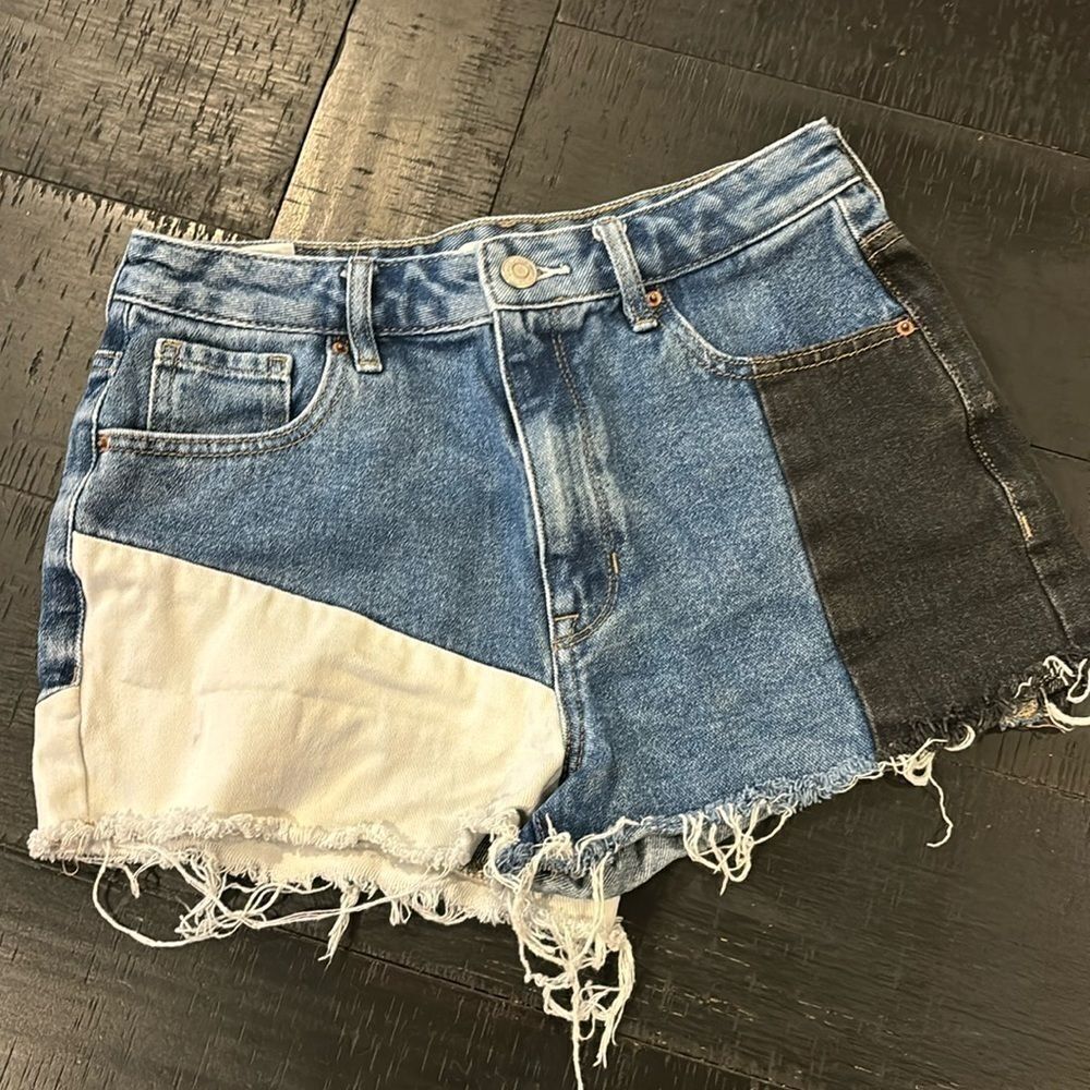 Pacsun High Rise Festival Colorblock Raw Hem Shortie Shorts 26
